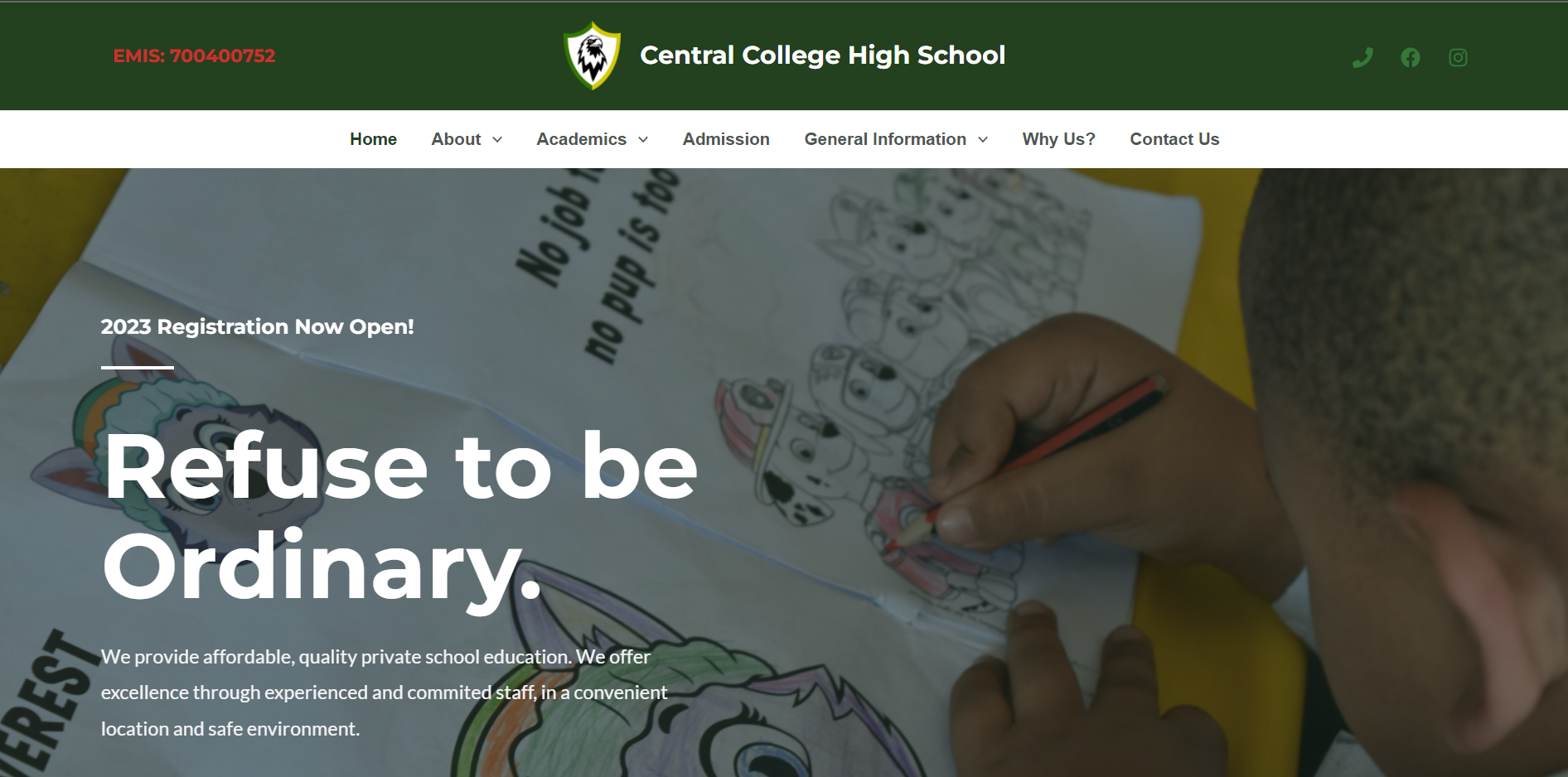 Central College High School — Website Thumbnail